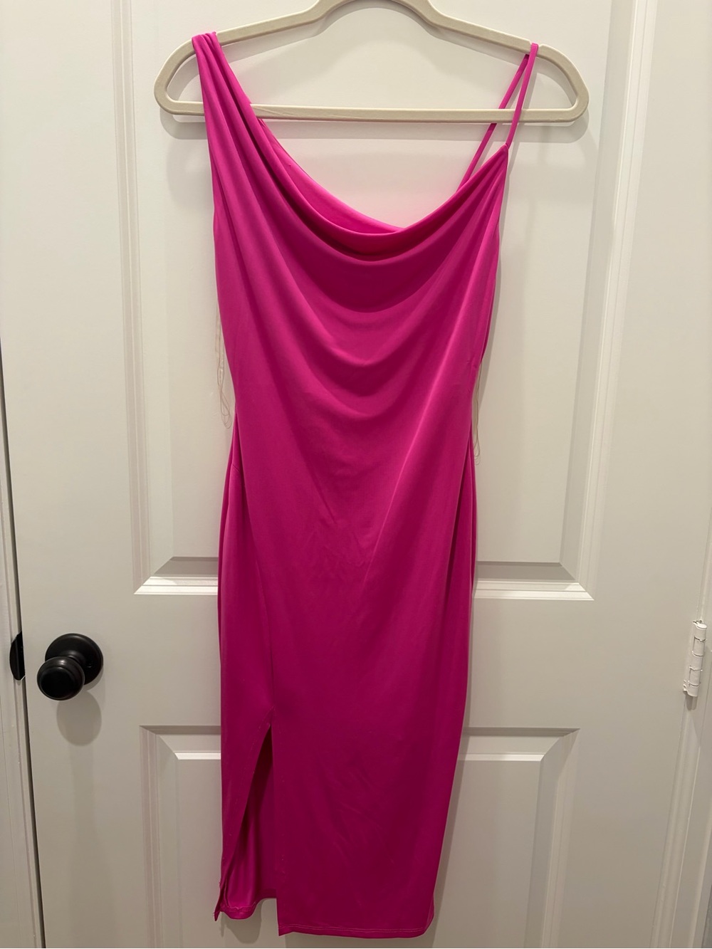 Draped Midi Slip Dress in Hot Pink
